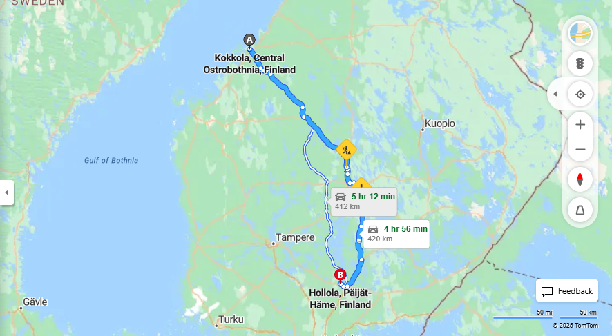 Kokkola-Hollola: Etaisyys, Ajo, Liikenne ja Matkustamisvaihtoehdot