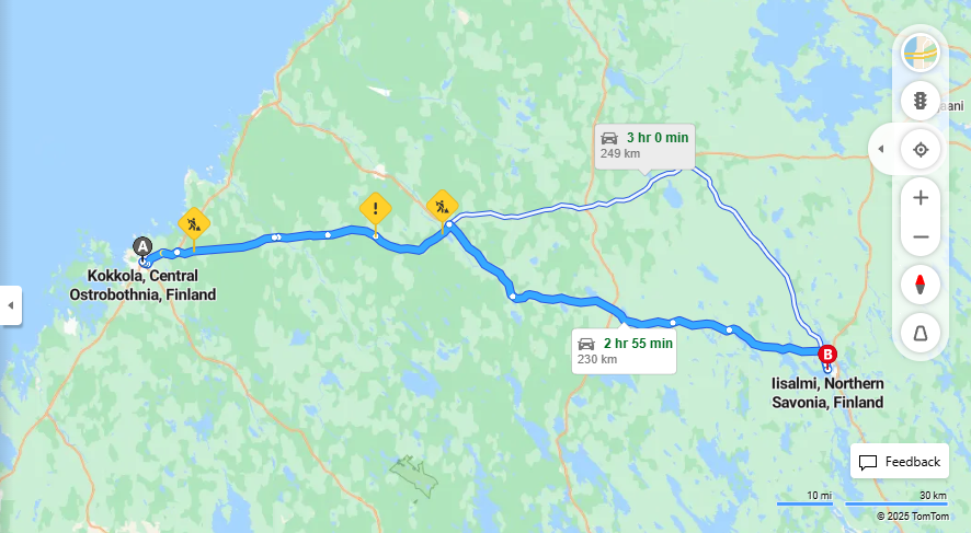 Kokkola-Iisalmi: Etaisyys, Ajaminen, Kuljetus ja Matkustusmahdollisuudet