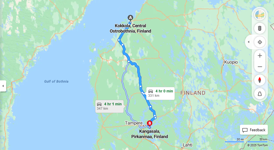 Kokkola - Kangasala: Matka, Ajo, Kuljetus ja Matkustusvaihtoehdot