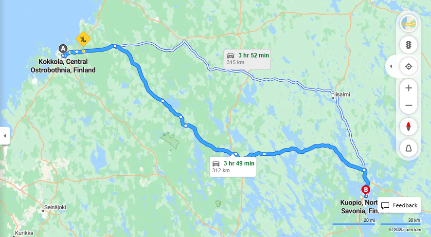 Kokkola-Kuopio: Matka, Ajo, Kuljetus ja Matkustusmahdollisuudet