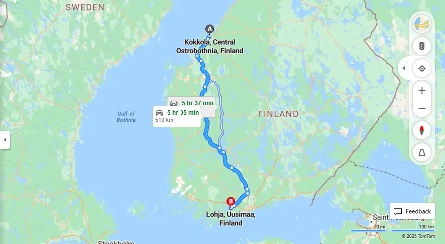 Kokkola-Lohja: Etaisyys, Ajo, Liikkuminen ja Matkustamisvaihtoehdot