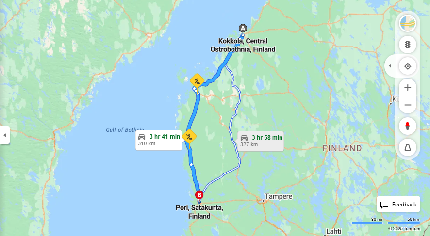 Kokkola-Pori: Etaisyys, Ajomatka, Kuljetus ja Matkustusvaihtoehdot