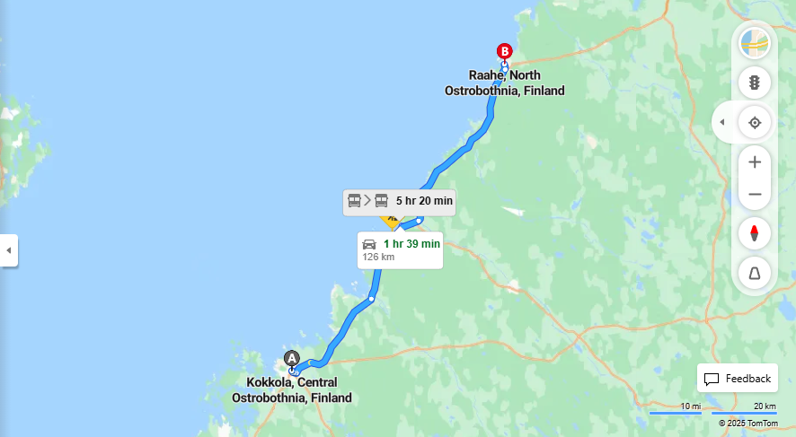 Kokkola-Raahe: Etaisyys, Ajomatka, Kuljetus ja Matkustusvaihtoehdot