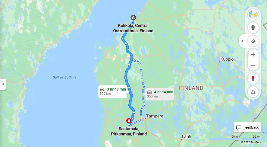 Kokkola-Sastamala: Etaisyys, Ajomatka, Liikkumis- ja Matkustusvaihtoehdot