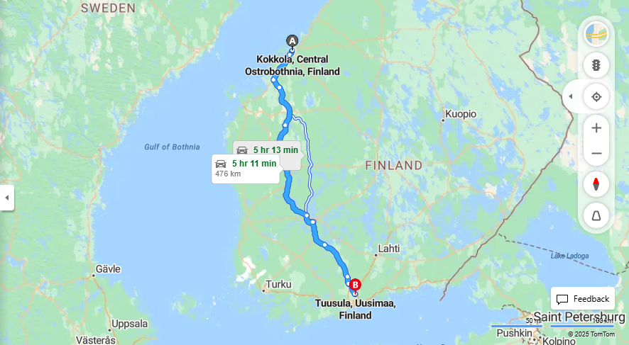 Kokkola-Tuusula: Etaisyys, Ajaminen, Kuljetus ja Matkavaihtoehdot