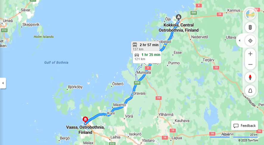 Kokkola-Vaasa: Etaisyys, Ajo, Kuljetus ja Matkavaihtoehdot