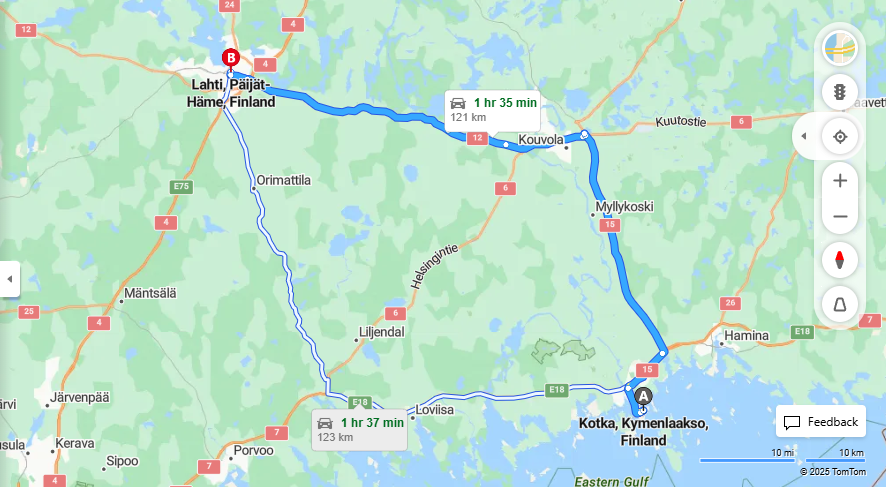 Kotka - Lahti: Etaisyys, Ajo, Liikkuminen ja Matkustusvaihtoehdot