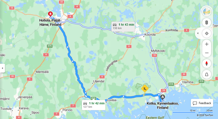 Kotkasta Hollolaan - Etaisyys, Ajaminen, Kuljetus ja Matkustusvaihtoehdot
