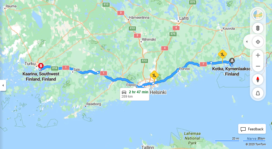 Kotkasta Kaarinaan - Matka, Ajo, Kuljetus ja Matkustamisvaihtoehdot