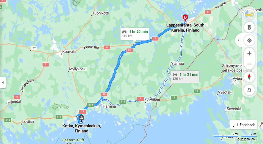 Kotkasta Lappeenrantaan - Etaisyys, Ajomatka, Liikenne ja Matkustusmahdollisuudet