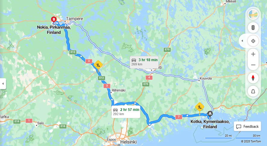 Kotkasta Nokialle - Etaisyys, Ajoneuvot, Kuljetus ja Matkavaihtoehdot