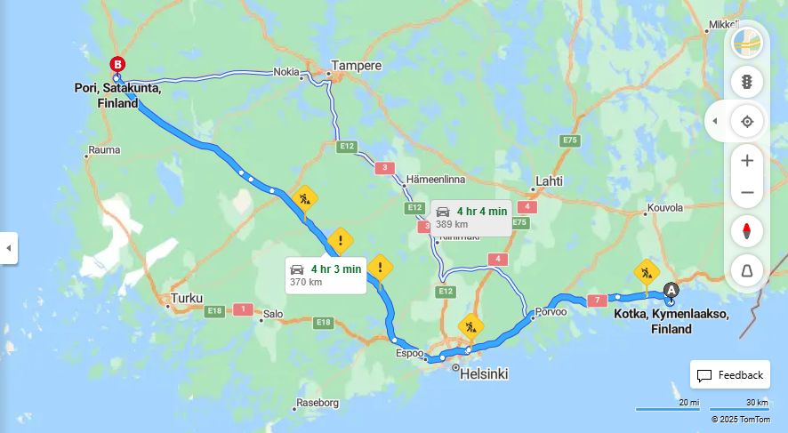 Kotkasta Poriin - Etaisyys, Ajo, Kuljetus ja Matkustusmahdollisuudet