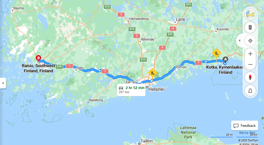 Kotkasta Raisioon - Matka, Ajo, Kuljetus ja Matkustusvaihtoehdot