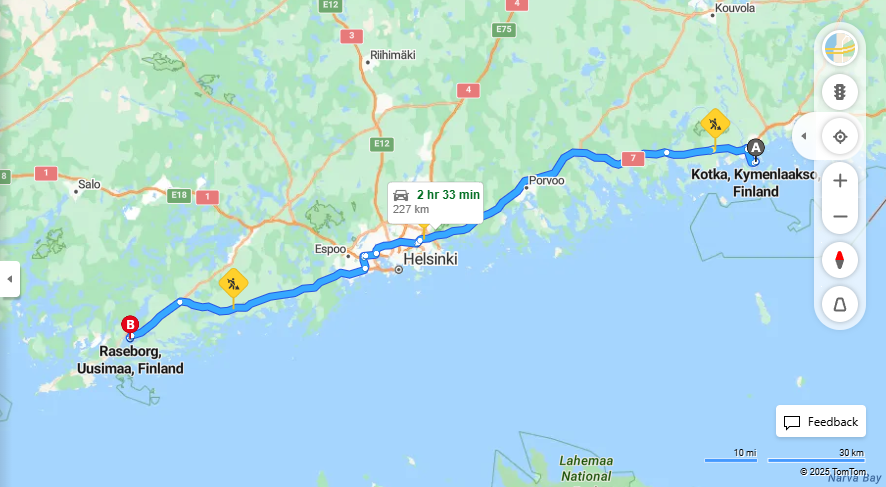 Kotkasta Raseborgiin - Etaisyydet, Ajo, Kuljetus ja Matkustusvaihtoehdot