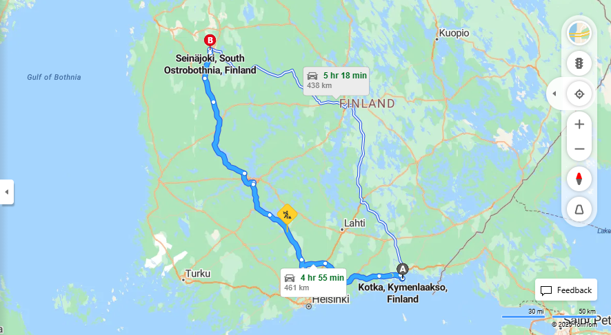 Kotkasta Seinajoelle - Etaisyys, Ajo, Kuljetus ja Matkustusmahdollisuudet
