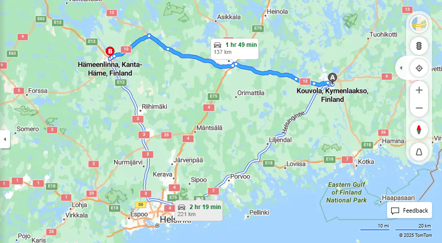 Kouvolasta Hameenlinnaan - Matka, Ajo, Kuljetus ja Matkustusmahdollisuudet