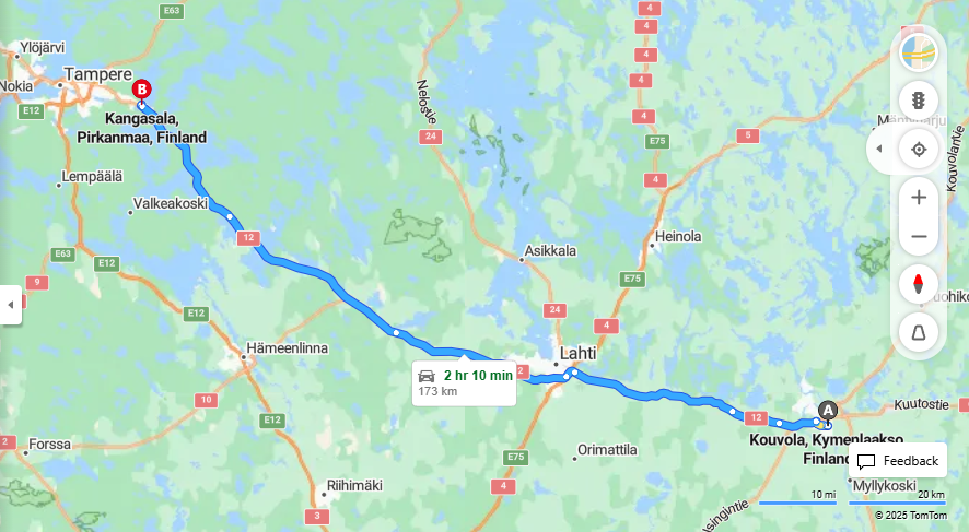 Kouvolasta Kangasalalle - Etaisyys, Ajo, Kuljetus ja Matkustusmahdollisuudet