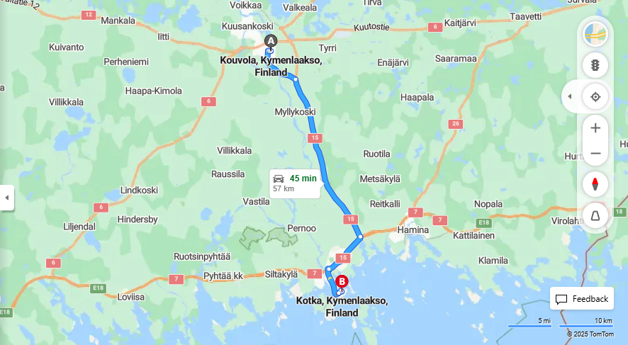 Kouvolasta Koukkolaan - Etaisyys, Ajo, Liikenne ja Matkustusvaihtoehdot
