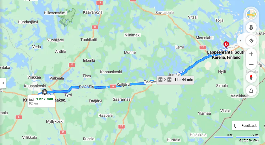 Kouvolasta Lappeenrantaan - Etaisyys, Ajo, Kuljetus ja Matkustusvaihtoehdot