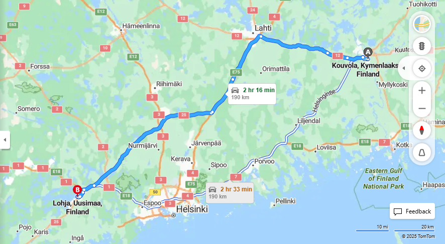 Kouvolasta Lohjalle - Etaisyys, Ajo, Kuljetus ja Matkavaihtoehdot