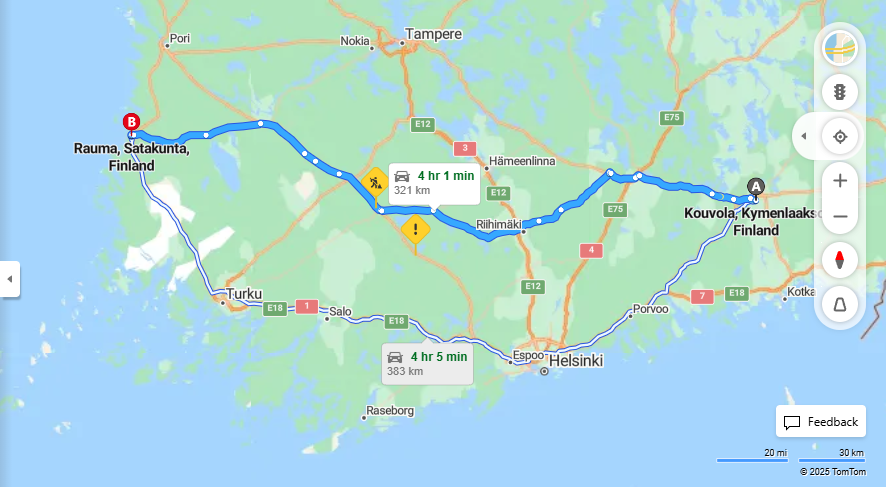 Kouvolasta Raumalle - Etaisyys, Ajo, Kuljetus ja Matkustusvaihtoehdot