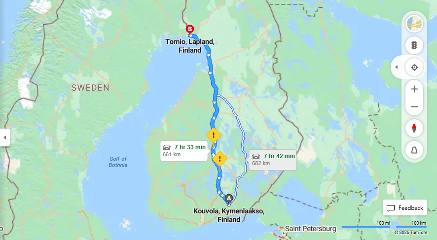 Kouvolasta Tornioon - etaisyys, ajo, liikenne ja matkavaihtoehdot
