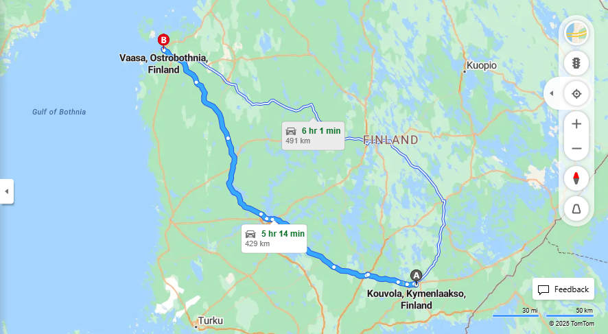 Kouvolasta Vaasaan - Etaisyys, Ajomatka, Kuljetus ja Matkustusmahdollisuudet
