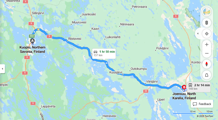 Kuopiosta Joensuuhun - Etaisyys, Ajo, Liikenne ja Matkustusvaihtoehdot