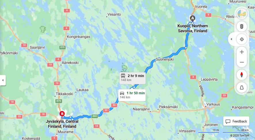 Kuopiosta Jyvaskylaan - Etaisyys, Ajo, Kuljetus ja Matkustusvaihtoehdot