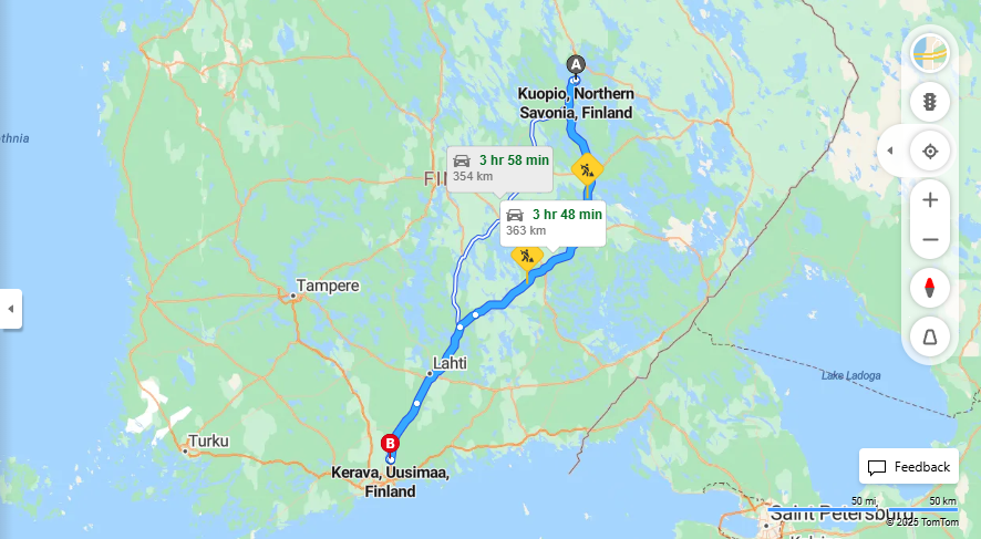 Kuopiosta Keravalle - Etaisyys, Ajomatka, Liikenne ja Matkavaihtoehdot
