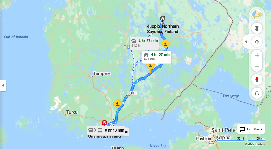 Kuopiosta Kirkkonummelle - Etaisyys, Ajo, Kuljetus ja Matkavaihtoehdot