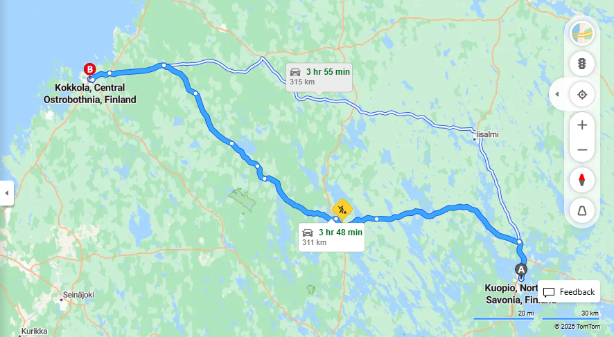 Kuopiosta Kokkolaan - Etaisyys, Ajaminen, Kuljetus ja Matkustusvaihtoehdot