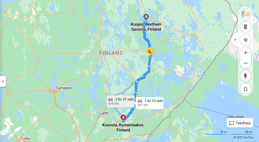Kuopiosta Kouvolaan - Etaisyys, Ajo, Kuljetus ja Matkustusmahdollisuudet