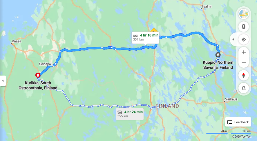 Kuopiosta Kurikkaan - Etaisyys, Ajo, Kuljetus ja Matkustusmahdollisuudet