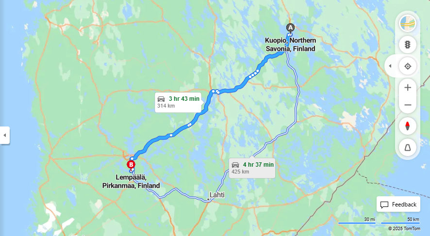 Kuopiosta Lempaalaan - Etaisyys, Ajo, Liikenne ja Matkustusmahdollisuudet