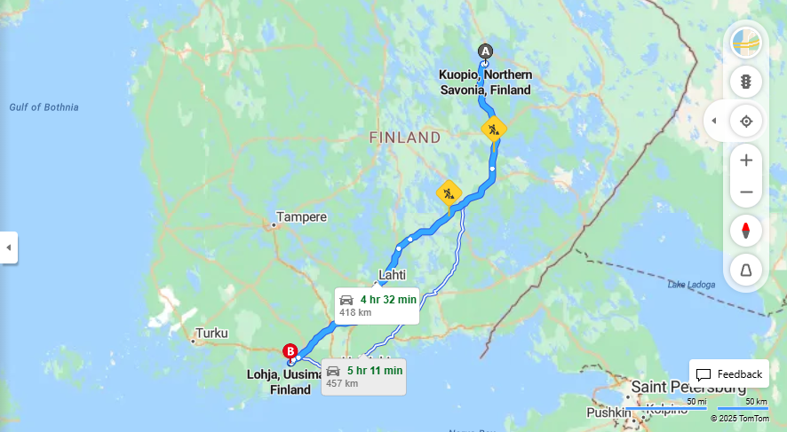 Kuopiosta Lohjalle - Etaisyys, Ajomatka, Liikkumisvaihtoehdot ja Matkustaminen