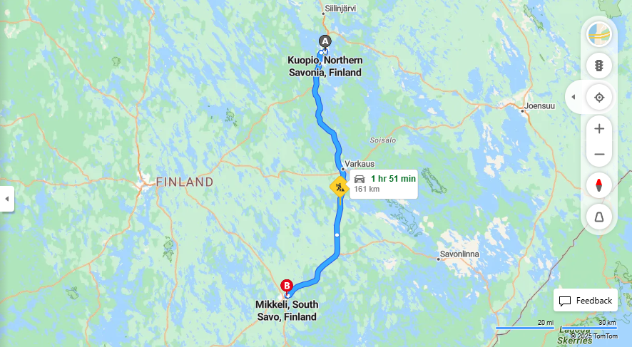 Kuopiosta Mikkeliin - Etaisyys, Ajo, Kuljetus ja Matkavaihtoehdot