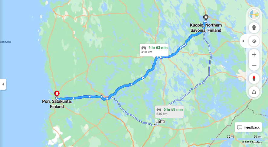 Kuopiosta Porin - Etaisyys, Ajo, Liikkuminen ja Matkustusvaihtoehdot