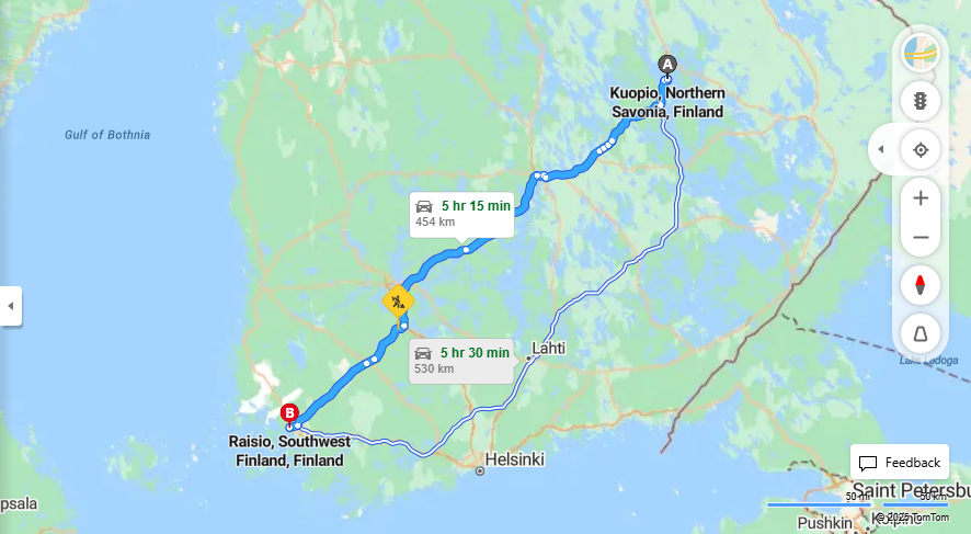 Kuopiosta Raisioon - Matka, Ajo, Liikkuminen ja Matkustusvaihtoehdot