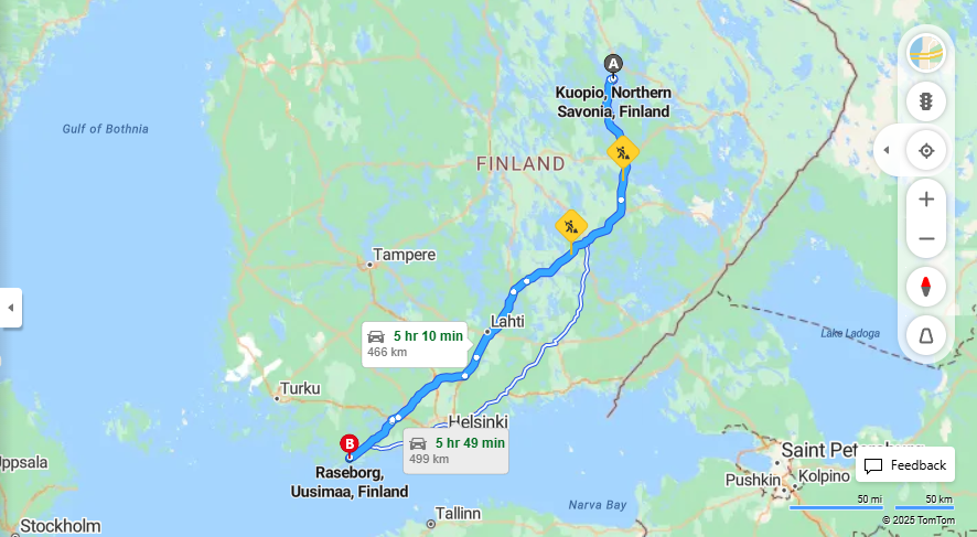 Kuopiosta Raseborgiin - Etaisyys, Ajo, Kuljetus ja Matkustusvaihtoehdot