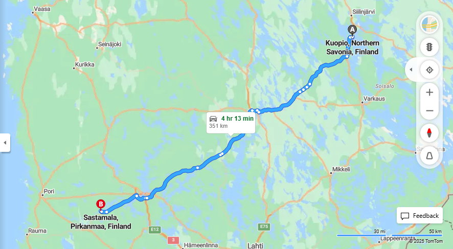 Kuopiosta Sastamalaan - Etaisyys, Ajomatka, Kuljetus ja Matkustusvaihtoehdot