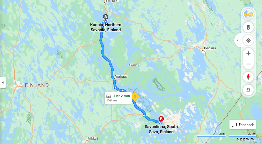 Kuopiosta Savonlinnaan - Etaisyys, Ajo, Liikenne ja Matkustusmahdollisuudet