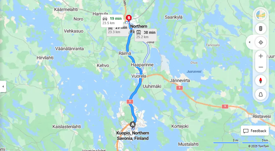 Kuopiosta Siilinjarvelle - Etaisyys, Ajo, Kuljetus ja Matkustusmahdollisuudet