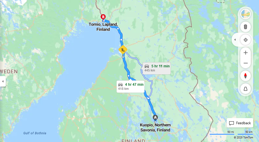 Kuopiosta Tornioon - Etaisyys, Ajo, Liikkuminen ja Matkustusvaihtoehdot