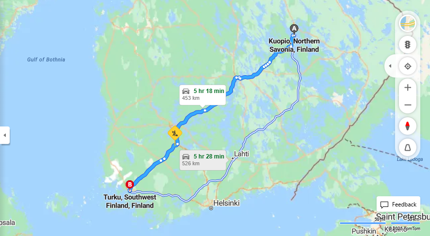 Kuopiosta Turkuun - Etaisyys, Ajo, Kuljetus ja Matkustusvaihtoehdot