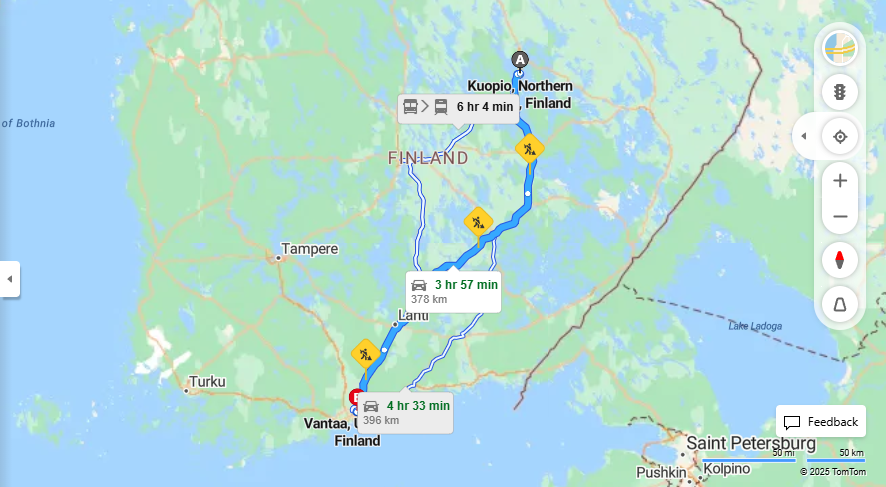 Kuopiosta Vantaalle - Etaisyydet, Ajomatkat, Liikkumisvaihtoehdot ja Matkustaminen