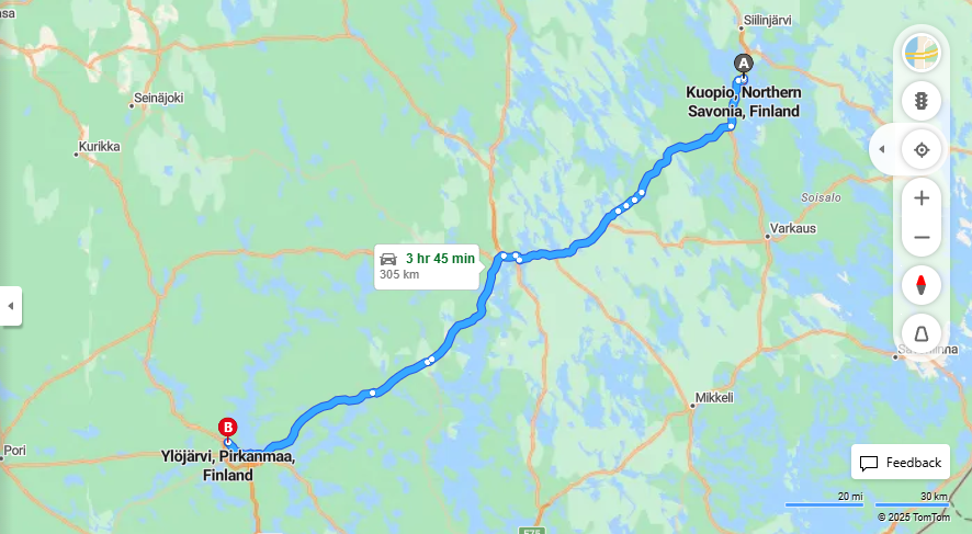 Kuopiosta Ylojarvelle - Etaisyydet, Ajomatkat, Kuljetus ja Matkavaihtoehdot