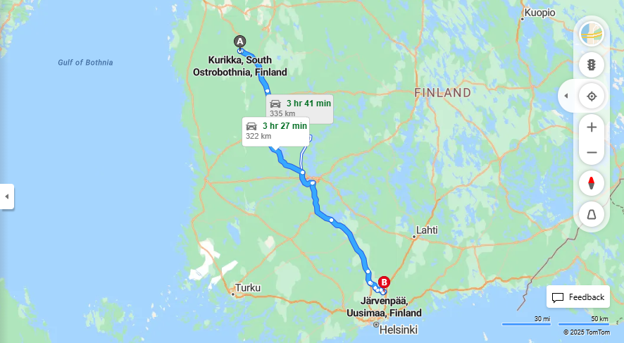 Kurikan ja Jarvenpaan valinen matka: Etaisyys, ajo, kuljetus ja matkustusvaihtoehdot