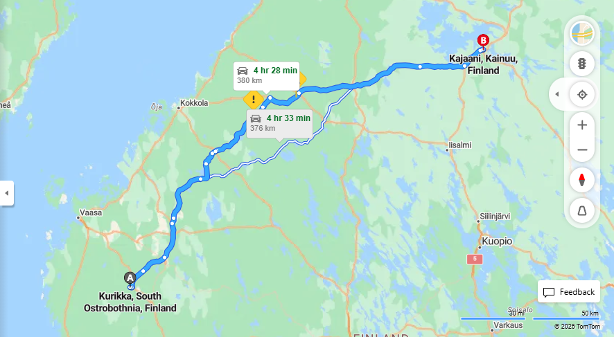 Kurikan ja Kajaanin valiset valimatkat, ajaminen, kuljetus ja matkustusvaihtoehdot