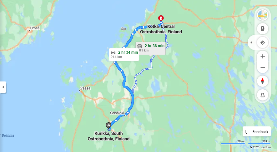 Kurikan ja Kotkan valinen matka: Etaisyys, ajo, liikenne ja matkustusmahdollisuudet